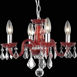 Lustre de cristal em destaque com 4 luzes em vermelho