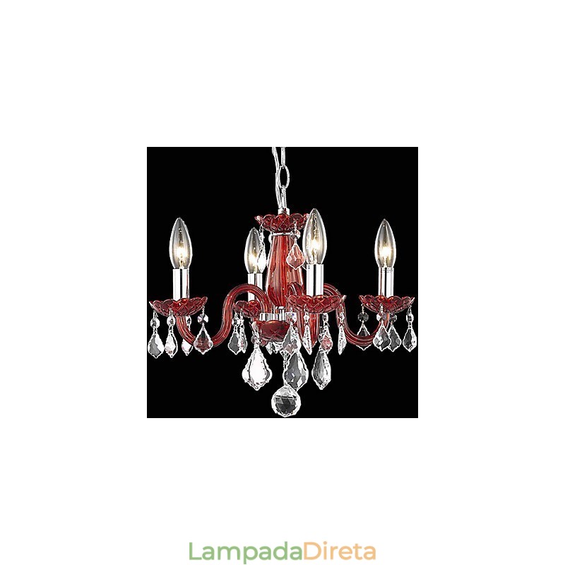 Lustre de cristal em destaque com 4 luzes em vermelho