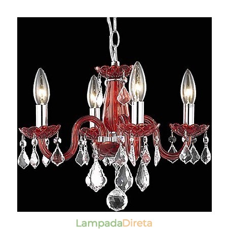 Lustre de cristal em destaque com 4 luzes em vermelho Lustre de cristal em destaque com 4 luzes em vermelho