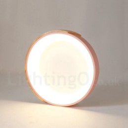 Luminária de teto redonda de madeira multicolorida regulável com abajur de acrílico estilo nórdico