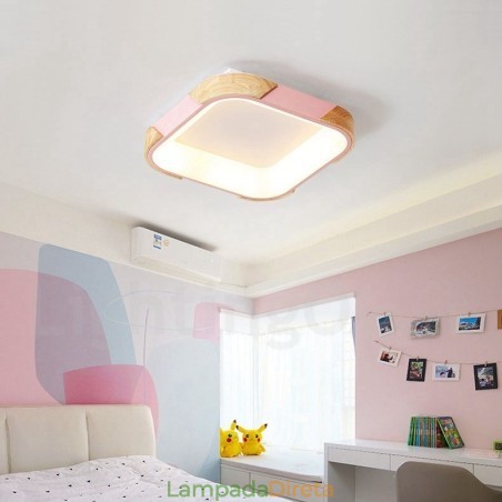 Luminária de teto quadrada de madeira multicolorida regulável com abajur de acrílico estilo nórdico Luminária de teto quadrada de madeira multicolorida regulável com abajur de acrílico estilo nórdico