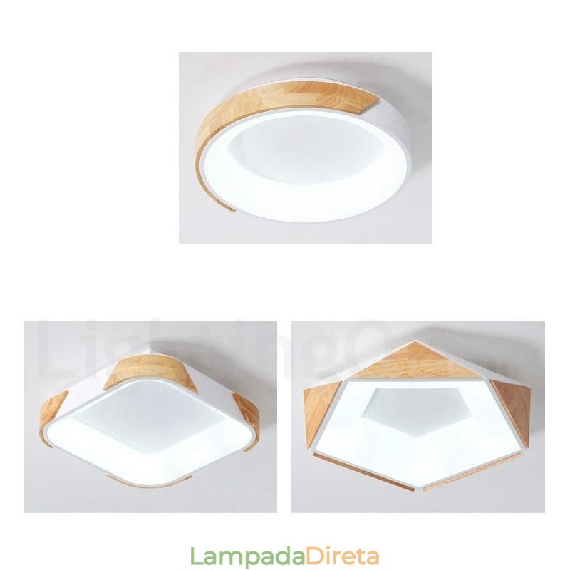 Luminária de teto quadrada de madeira multicolorida regulável com abajur de acrílico estilo nórdico
