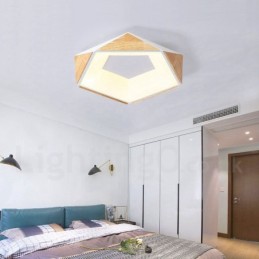 Luminária de teto de madeira pentágono multicolorida regulável com abajur de acrílico estilo nórdico