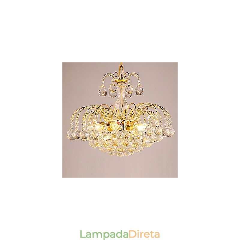 Lustre de luxo estilo europeu com 3 luzes e bolas de cristal