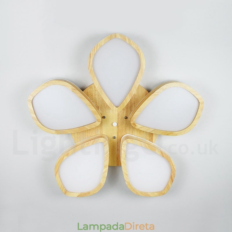 Luminária de teto em formato de pétala de madeira com abajur de acrílico estilo nórdico