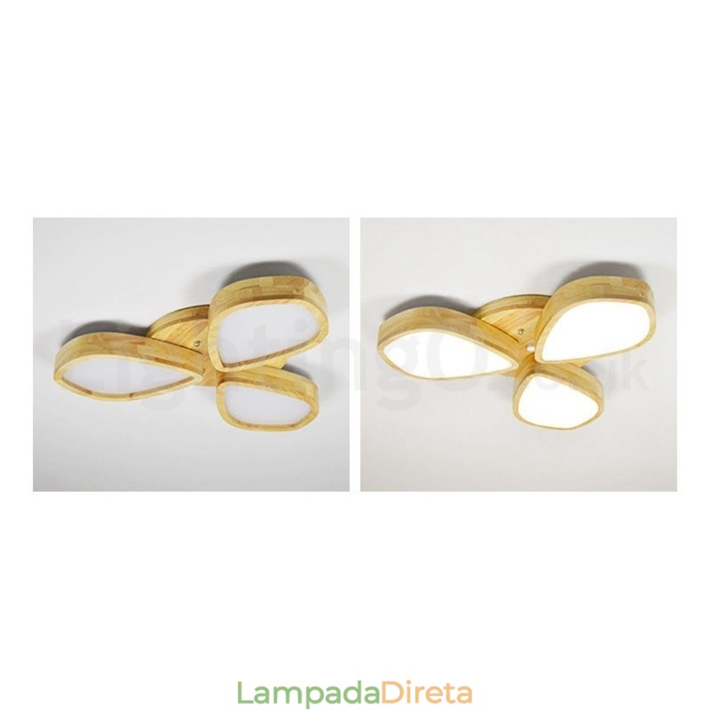 Luminária de teto em formato de pétala de madeira com abajur de acrílico estilo nórdico