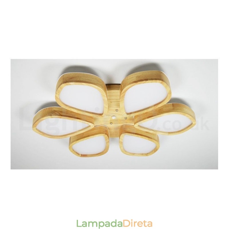 Luminária de teto em formato de pétala de madeira com abajur de acrílico estilo nórdico
