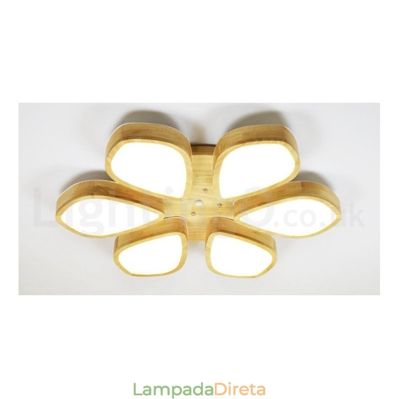 Luminária de teto em formato de pétala de madeira com abajur de acrílico estilo nórdico