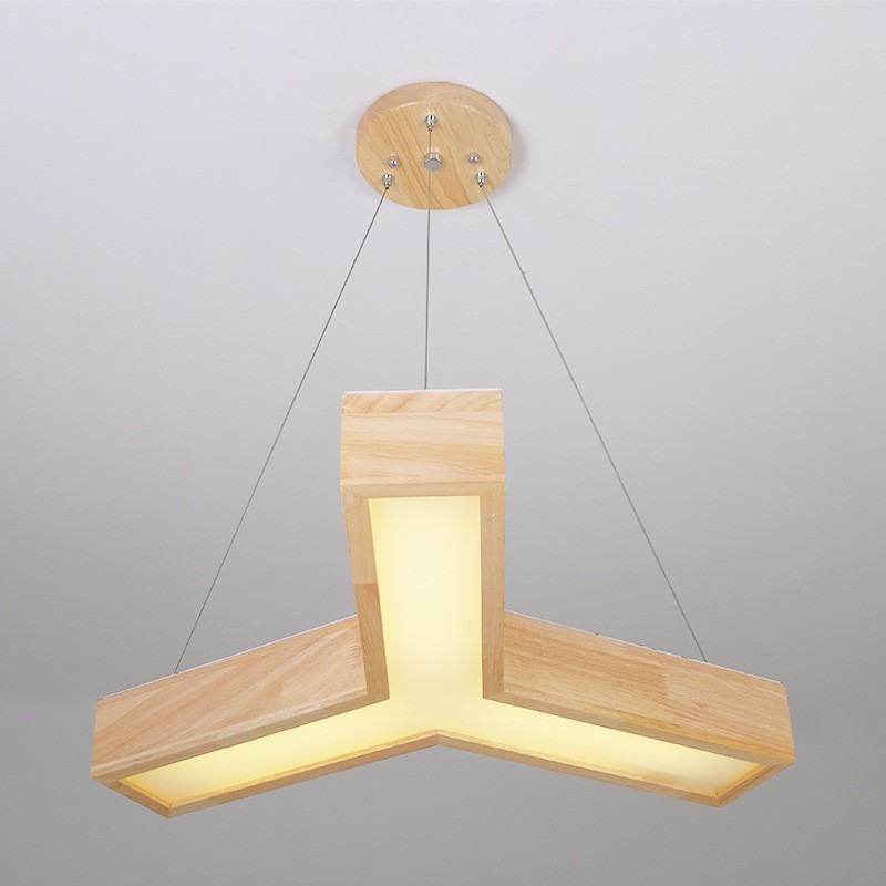 Luminária pendente triangular moderna de madeira