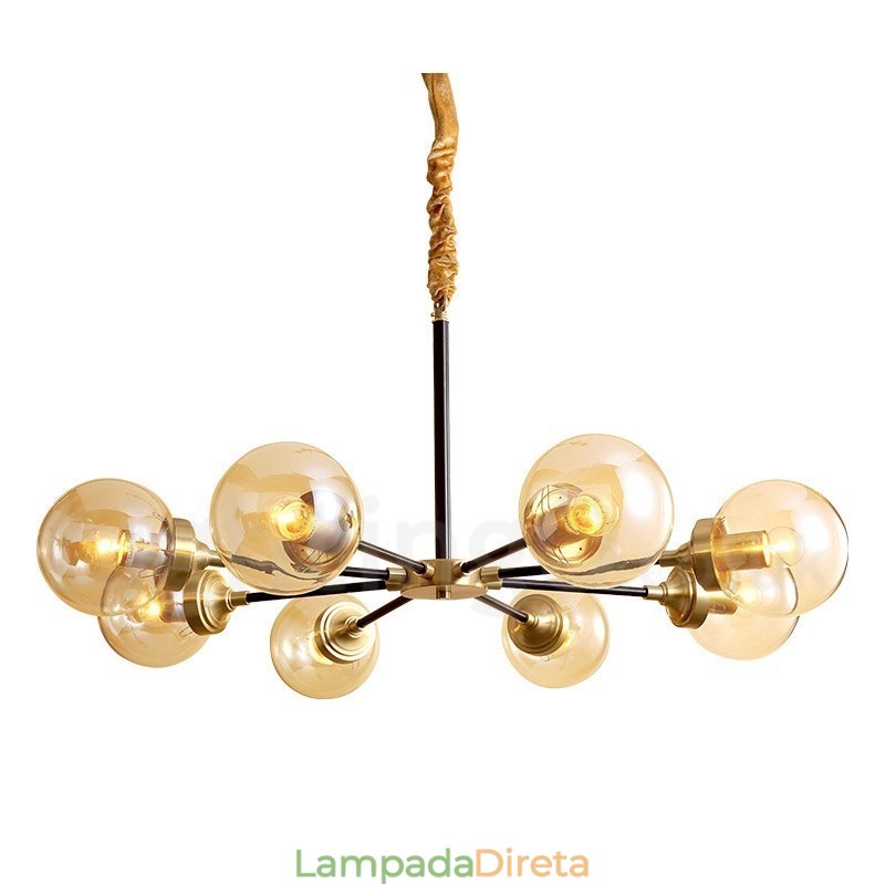Lustre de pingente de latão puro luxuoso rústico retrô vintage com cúpulas de vidro