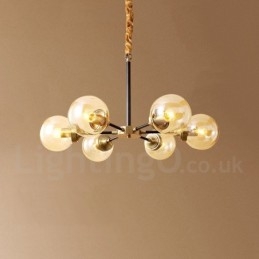 Lustre de pingente de latão puro luxuoso rústico retrô vintage com cúpulas de vidro