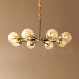 Lustre de pingente de latão puro luxuoso rústico retrô vintage com cúpulas de vidro