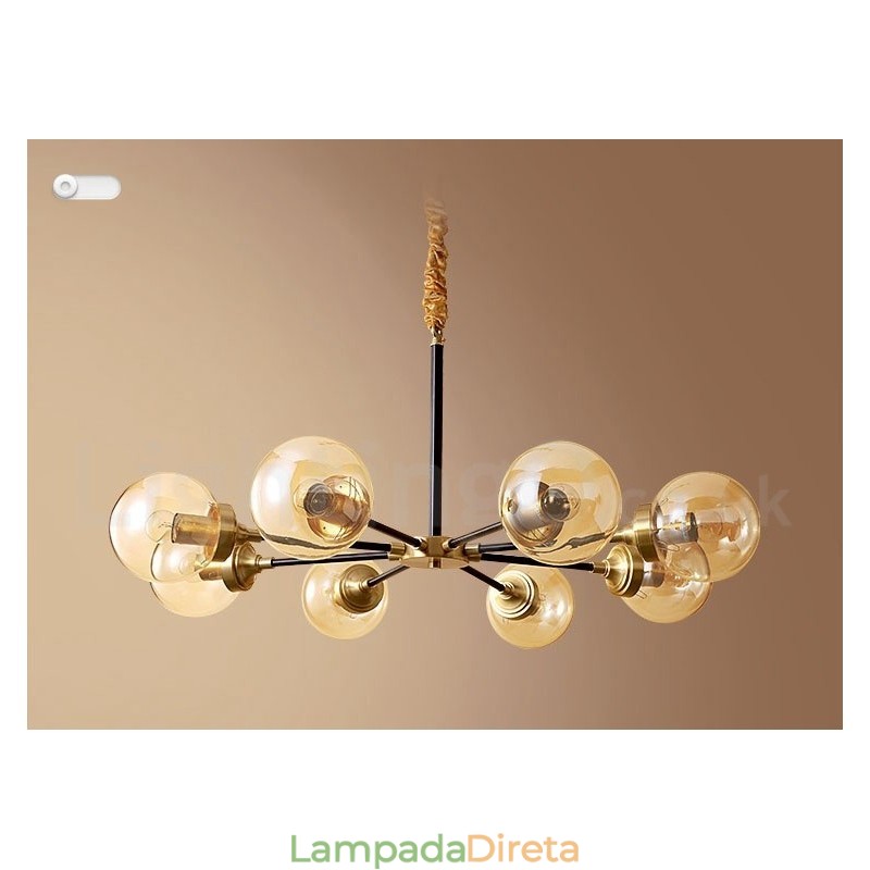 Lustre de pingente de latão puro luxuoso rústico retrô vintage com cúpulas de vidro