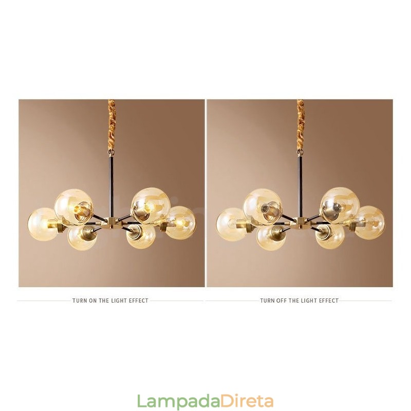 Lustre de pingente de latão puro luxuoso rústico retrô vintage com cúpulas de vidro