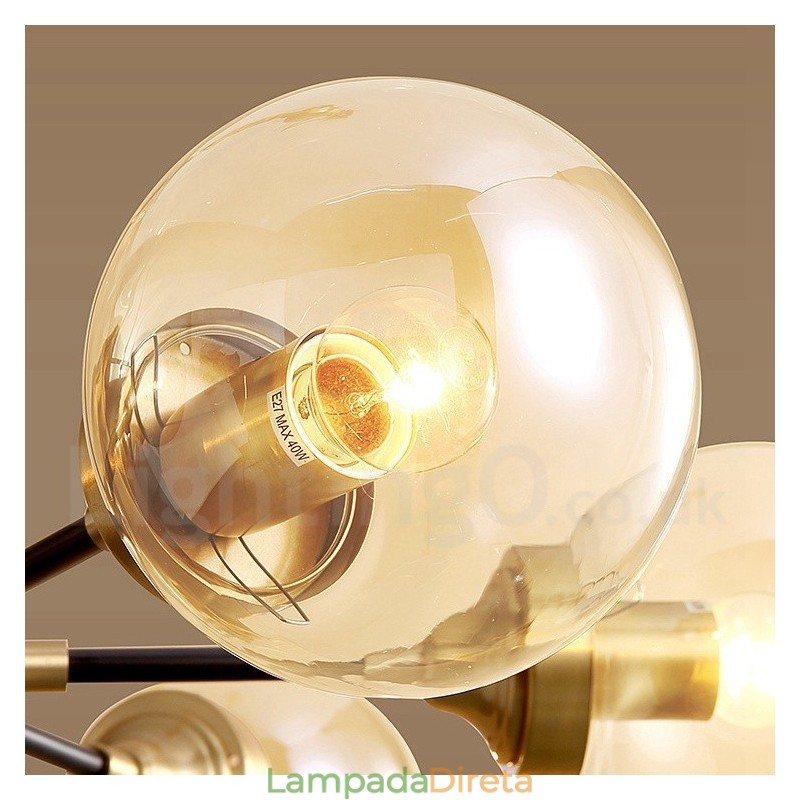 Lustre de pingente de latão puro luxuoso rústico retrô vintage com cúpulas de vidro