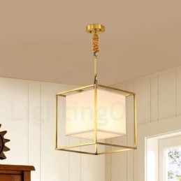 Pure Brass Simples Rústico Retro Vintage Latão Pendente Luz com Tecido Sombra