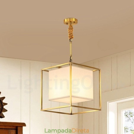Pure Brass Simples Rústico Retro Vintage Latão Pendente Luz com Tecido Sombra Pure Brass Simples Rústico Retro Vintage Latão Pendente Luz com Tecido Sombra