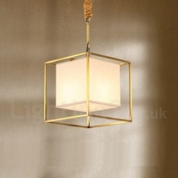 Pure Brass Simples Rústico Retro Vintage Latão Pendente Luz com Tecido Sombra