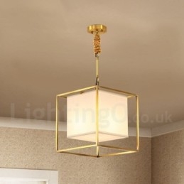 Pure Brass Simples Rústico Retro Vintage Latão Pendente Luz com Tecido Sombra