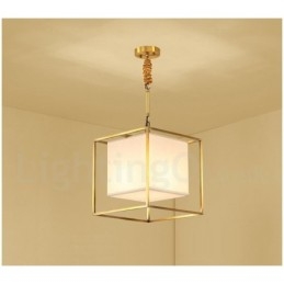 Pure Brass Simples Rústico Retro Vintage Latão Pendente Luz com Tecido Sombra