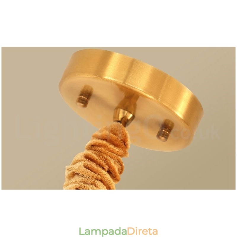 Pure Brass Simples Rústico Retro Vintage Latão Pendente Luz com Tecido Sombra