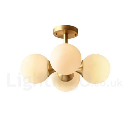 4 Luzes de latão puro moderno contemporâneo simples rústico retrô vintage luz de teto embutida com cúpulas de vidro 4 Luzes de latão puro moderno contemporâneo simples rústico retrô vintage luz de teto embutida com cúpulas de vidro