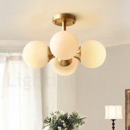 4 Luzes de latão puro moderno contemporâneo simples rústico retrô vintage luz de teto embutida com cúpulas de vidro
