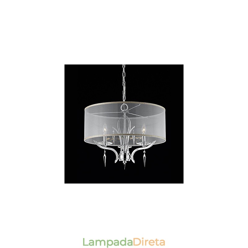 Pendente moderno de cristal com 3 luzes e cúpula semitransparente
