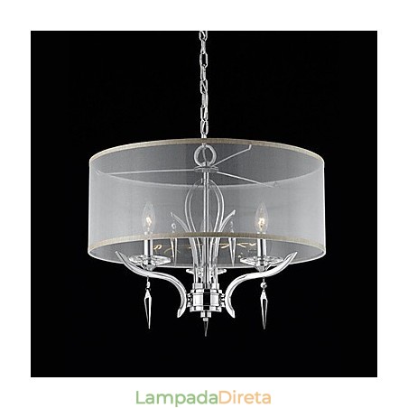 Pendente moderno de cristal com 3 luzes e cúpula semitransparente Pendente moderno de cristal com 3 luzes e cúpula semitransparente