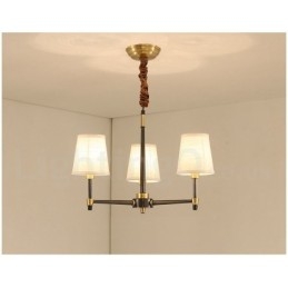 Pure Brass Grande Luxuoso Rústico Retro Vintage Pingente de Latão Lustre com Tons de Tecido