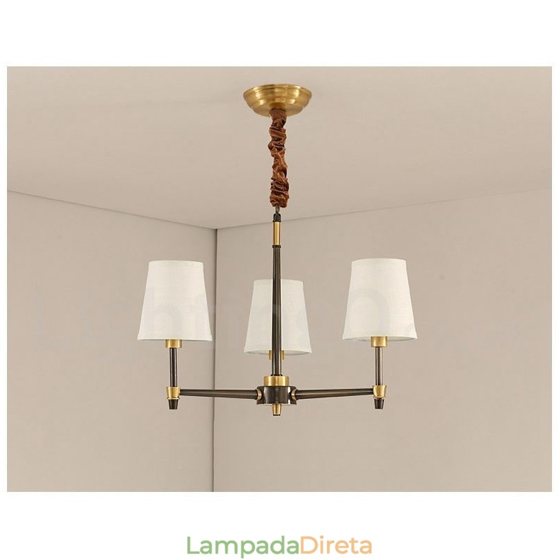 Pure Brass Grande Luxuoso Rústico Retro Vintage Pingente de Latão Lustre com Tons de Tecido