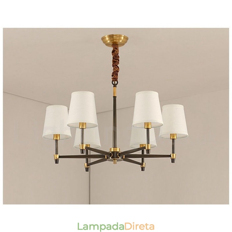 Pure Brass Grande Luxuoso Rústico Retro Vintage Pingente de Latão Lustre com Tons de Tecido