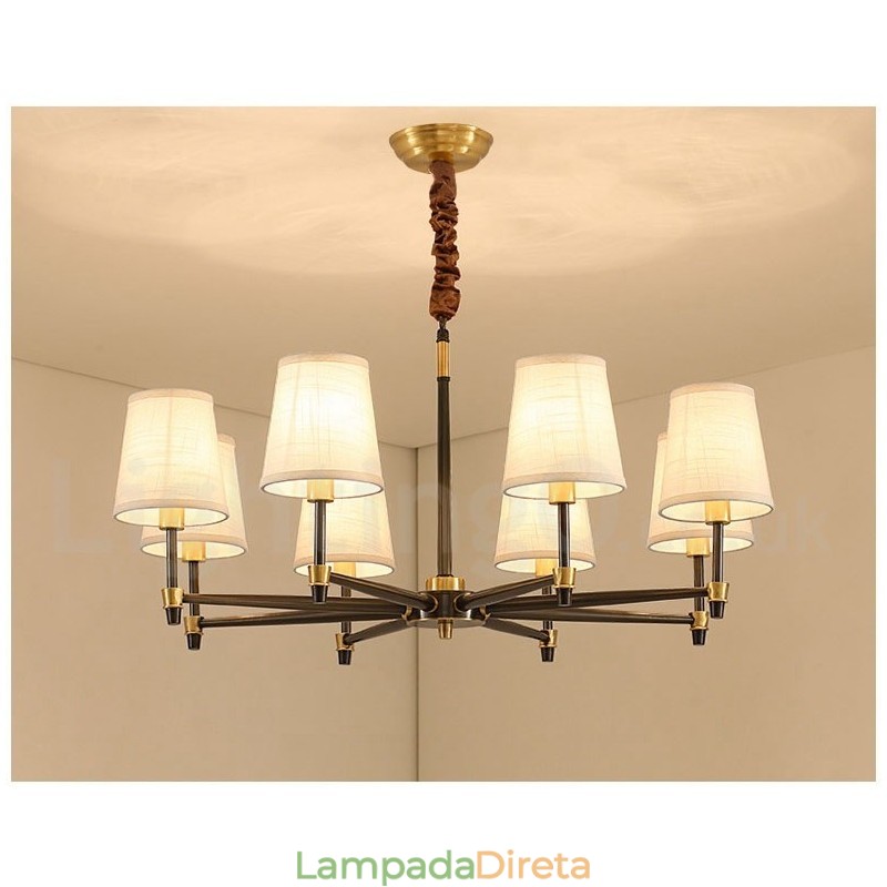 Pure Brass Grande Luxuoso Rústico Retro Vintage Pingente de Latão Lustre com Tons de Tecido