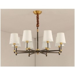 Pure Brass Grande Luxuoso Rústico Retro Vintage Pingente de Latão Lustre com Tons de Tecido
