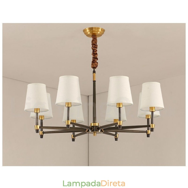 Pure Brass Grande Luxuoso Rústico Retro Vintage Pingente de Latão Lustre com Tons de Tecido