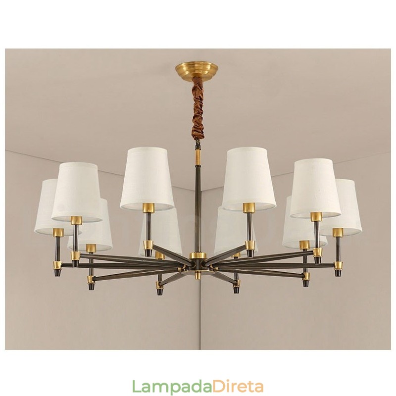 Pure Brass Grande Luxuoso Rústico Retro Vintage Pingente de Latão Lustre com Tons de Tecido