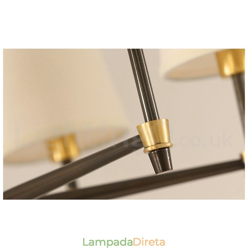 Pure Brass Grande Luxuoso Rústico Retro Vintage Pingente de Latão Lustre com Tons de Tecido