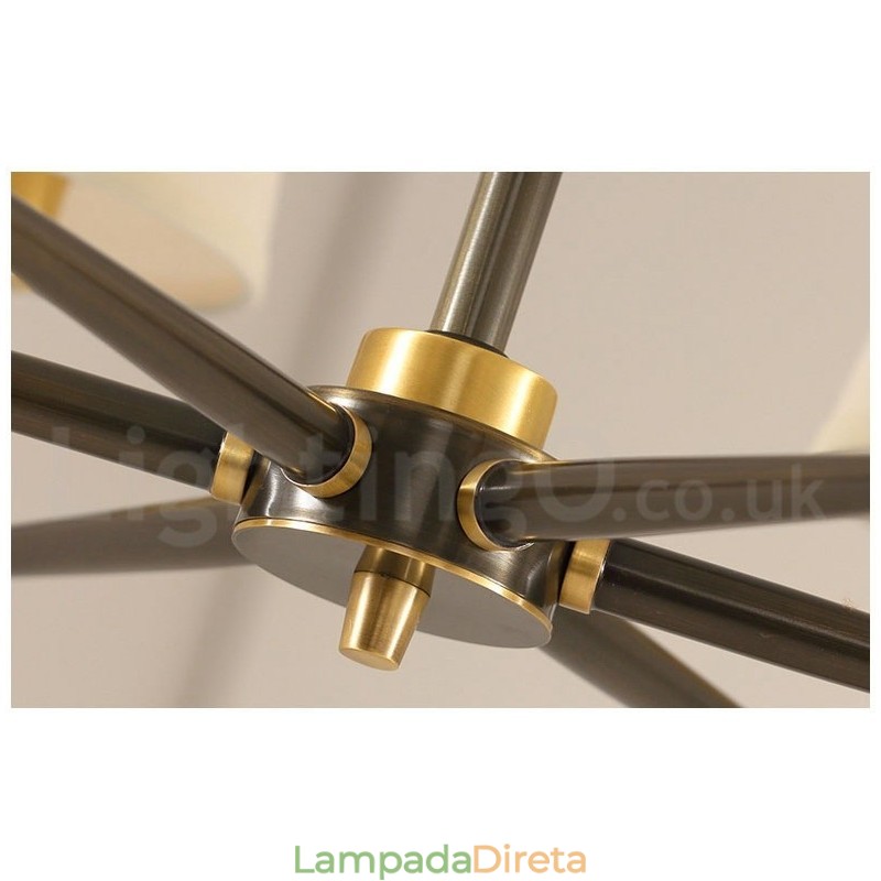 Pure Brass Grande Luxuoso Rústico Retro Vintage Pingente de Latão Lustre com Tons de Tecido