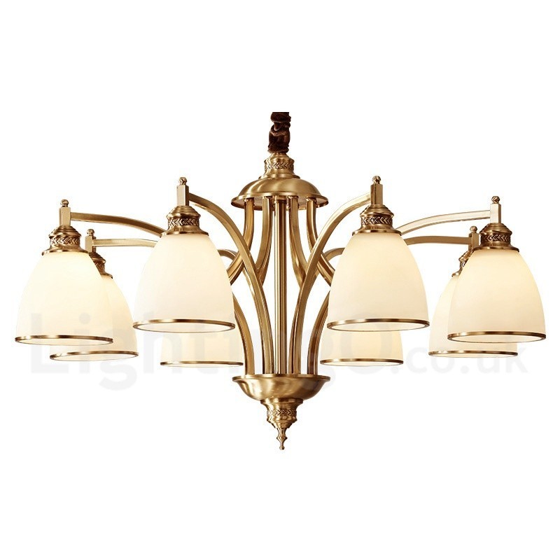 Pure Brass Grande Luxuoso Rústico Retro Vintage Pingente de Latão Lustre com Tons de Vidro
