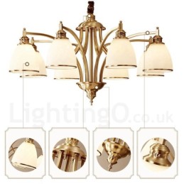 Pure Brass Grande Luxuoso Rústico Retro Vintage Pingente de Latão Lustre com Tons de Vidro