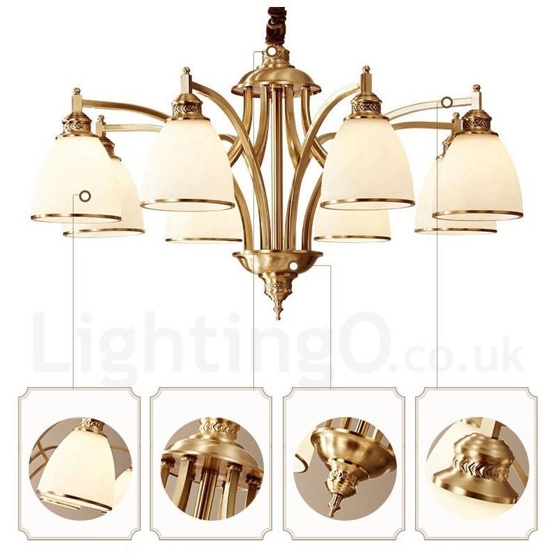 Pure Brass Grande Luxuoso Rústico Retro Vintage Pingente de Latão Lustre com Tons de Vidro