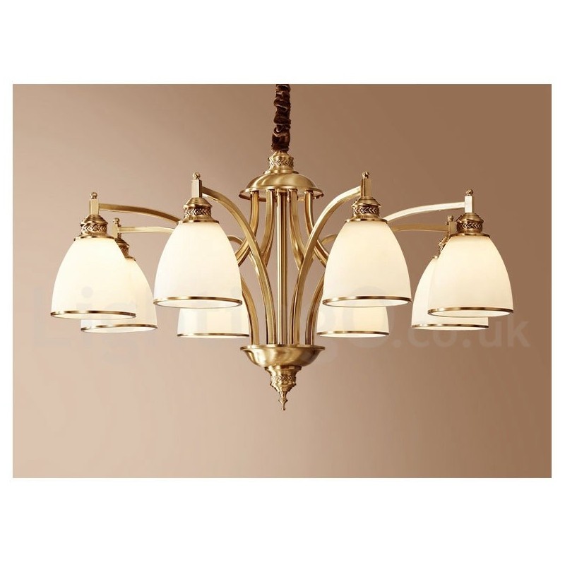 Pure Brass Grande Luxuoso Rústico Retro Vintage Pingente de Latão Lustre com Tons de Vidro