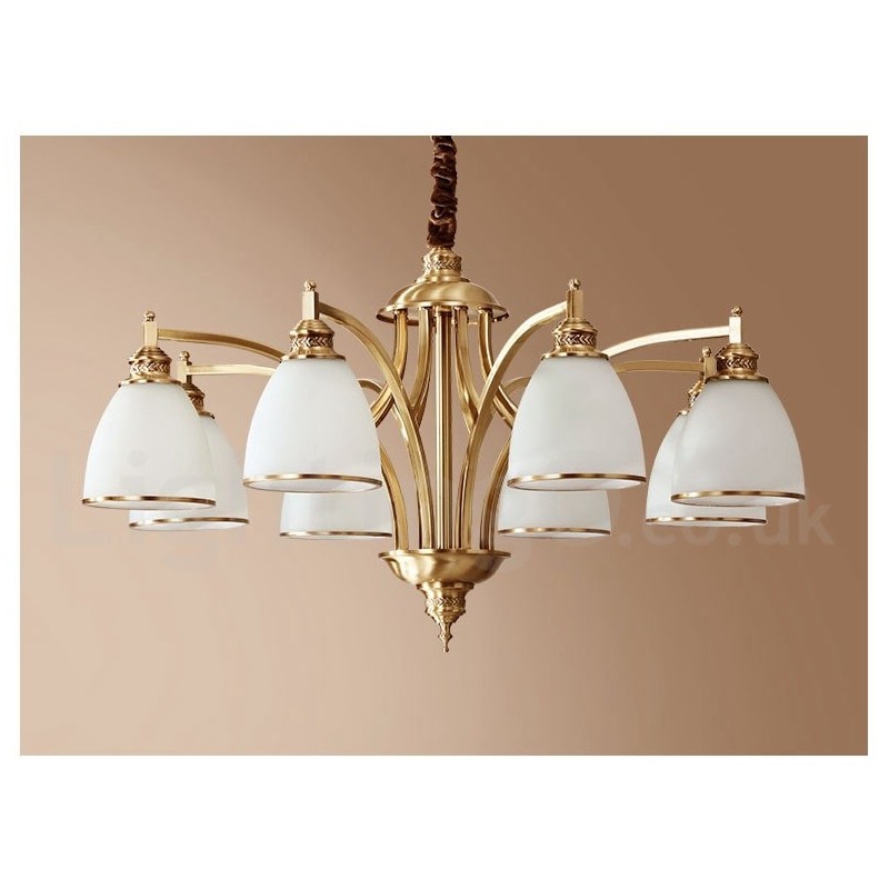 Pure Brass Grande Luxuoso Rústico Retro Vintage Pingente de Latão Lustre com Tons de Vidro