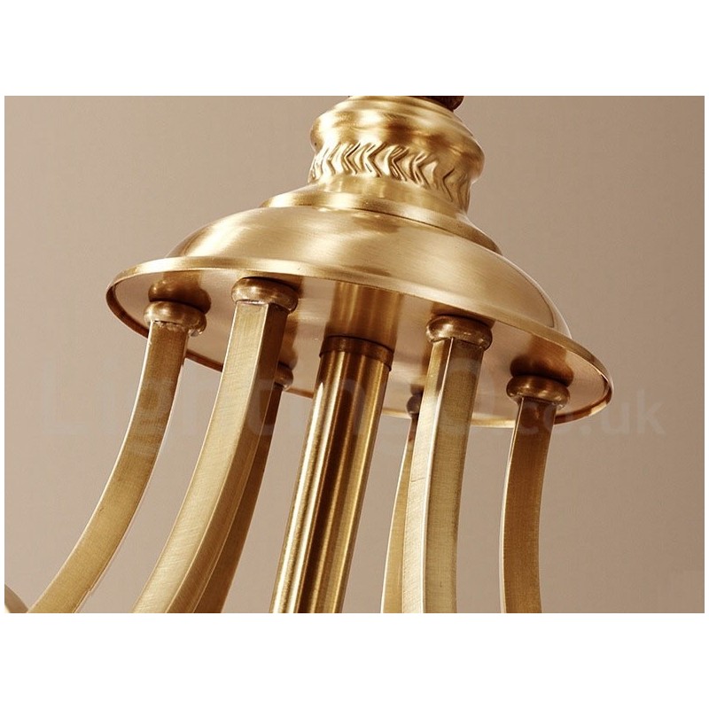 Pure Brass Grande Luxuoso Rústico Retro Vintage Pingente de Latão Lustre com Tons de Vidro