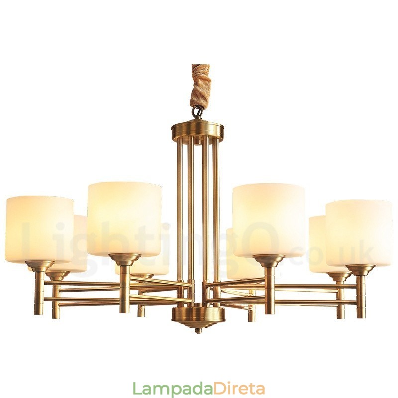 Pure Brass Grande Luxuoso Rústico Retro Vintage Pingente de Latão Lustre com Tons de Vidro