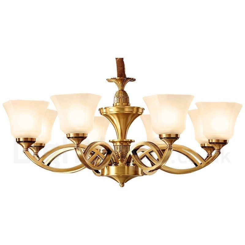 Pure Brass Grande Luxuoso Rústico Retro Vintage Pingente de Latão Lustre com Tons de Vidro