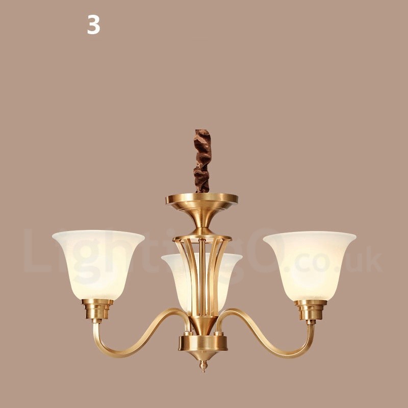 Pure Brass Grande Luxuoso Rústico Retro Vintage Sólido Latão Pingente Lustre com Tons de Vidro