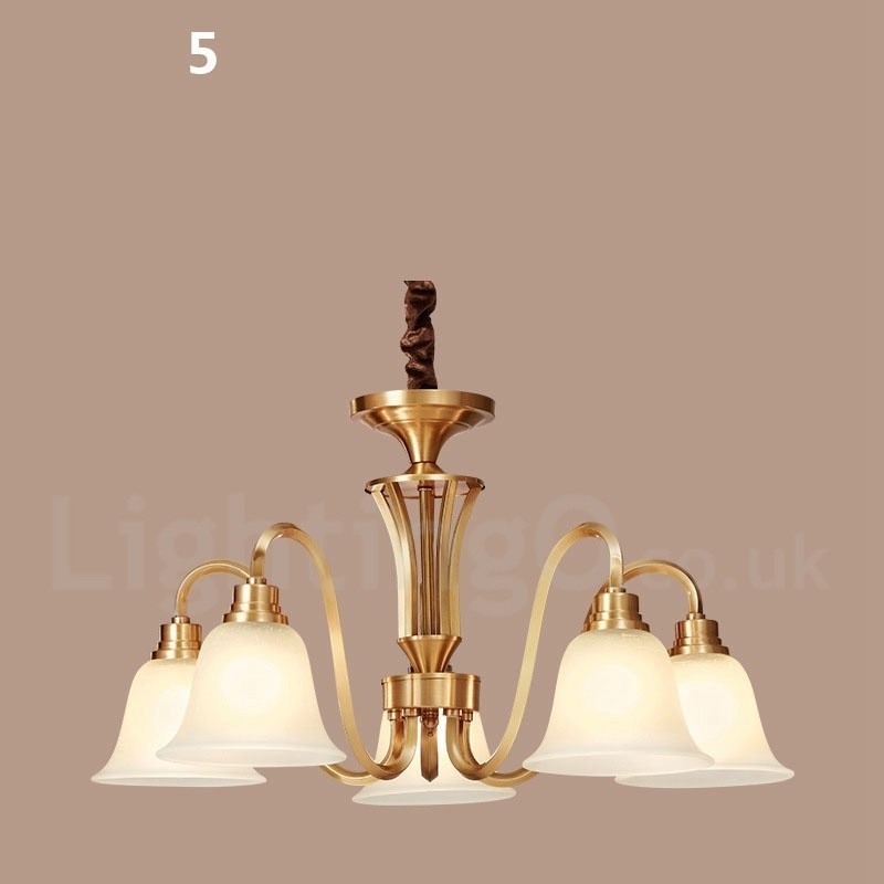 Pure Brass Grande Luxuoso Rústico Retro Vintage Sólido Latão Pingente Lustre com Tons de Vidro
