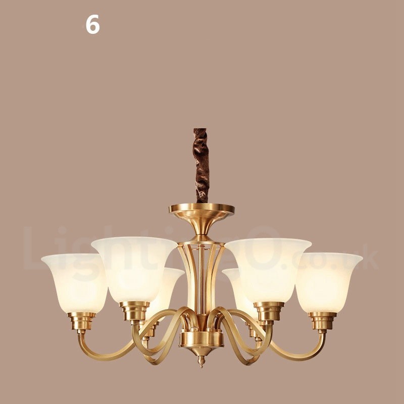 Pure Brass Grande Luxuoso Rústico Retro Vintage Sólido Latão Pingente Lustre com Tons de Vidro