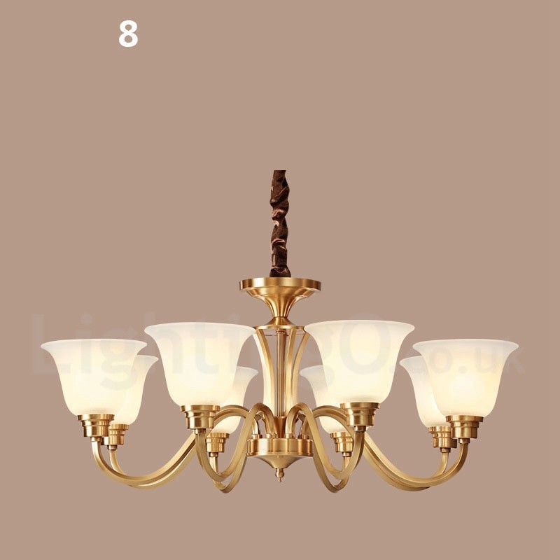 Pure Brass Grande Luxuoso Rústico Retro Vintage Sólido Latão Pingente Lustre com Tons de Vidro